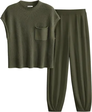 PRETTYGARDEN Womens Two Piece Outfits Sweater Sets Knit Pullover Tops And High Waisted Pants Matching Tracksuit Sweatsuit Set