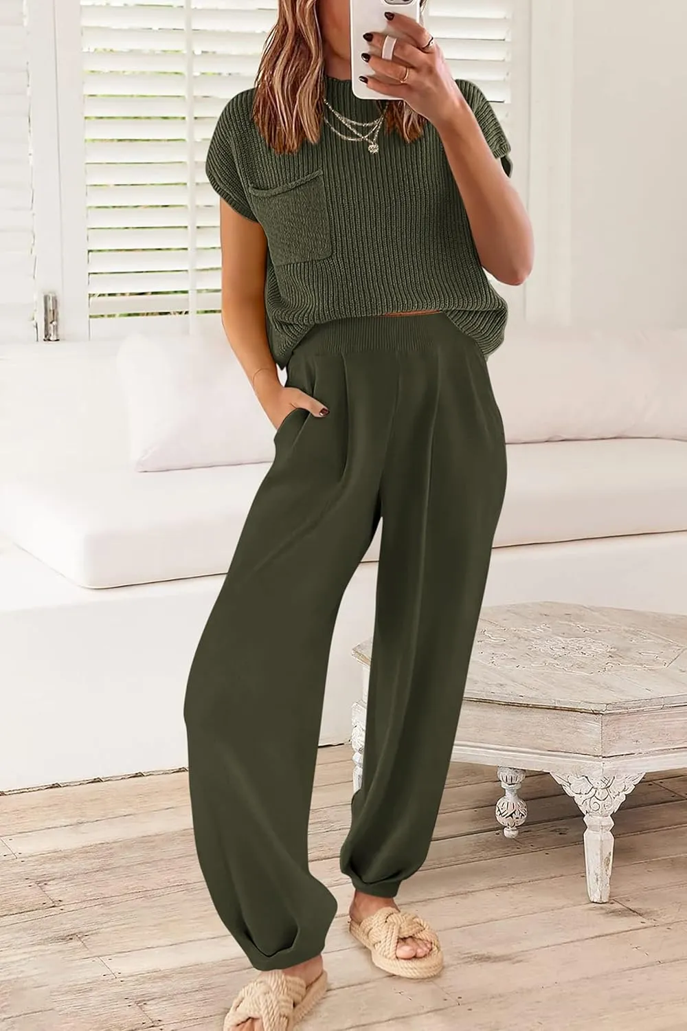 PRETTYGARDEN Womens Two Piece Outfits Sweater Sets Knit Pullover Tops And High Waisted Pants Matching Tracksuit Sweatsuit Set