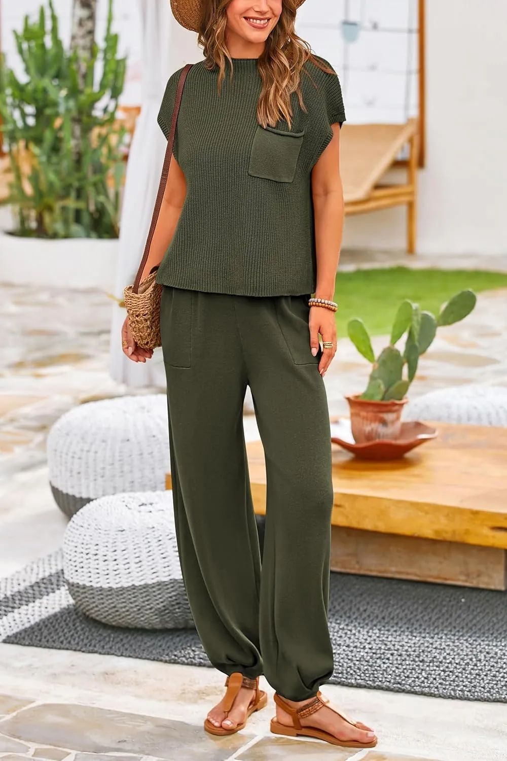 PRETTYGARDEN Womens Two Piece Outfits Sweater Sets Knit Pullover Tops And High Waisted Pants Matching Tracksuit Sweatsuit Set