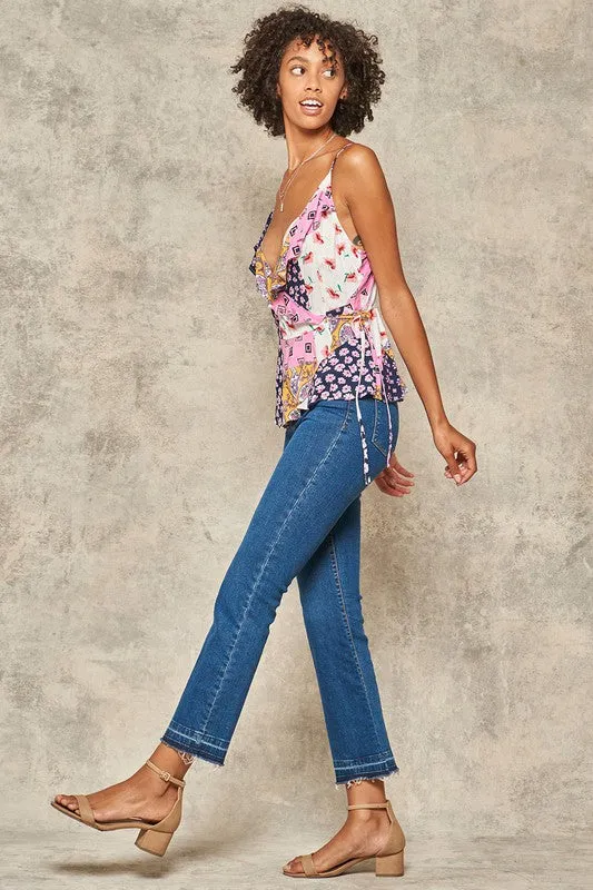 Promesa Patchwork Floral Wrap Cami Top