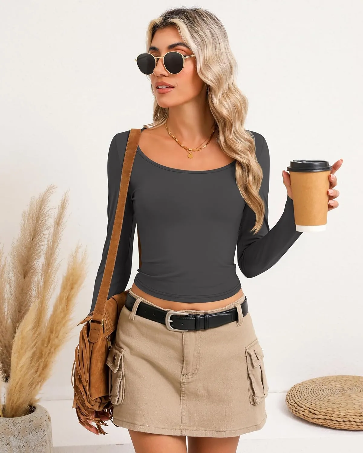 Riyiper 3 Pack Long Sleeve Crop Tops for Women Basic Shirt Slim Fit Layer Undershirts Fall Spring Going Out Tops