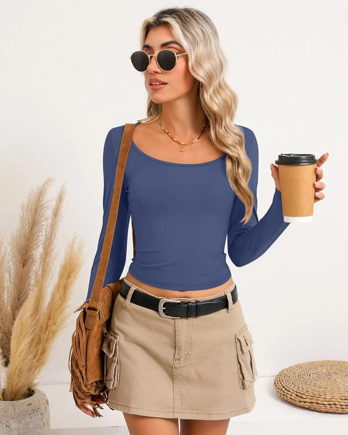 Riyiper 3 Pack Long Sleeve Crop Tops for Women Basic Shirt Slim Fit Layer Undershirts Fall Spring Going Out Tops