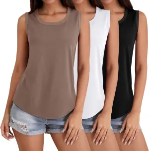 Riyiper 3 Pack Women's Tank Tops Sleeveless Tunic Shirts Cotton Loose Scoop Neck 2025 Summer Beach Vacation Clothes