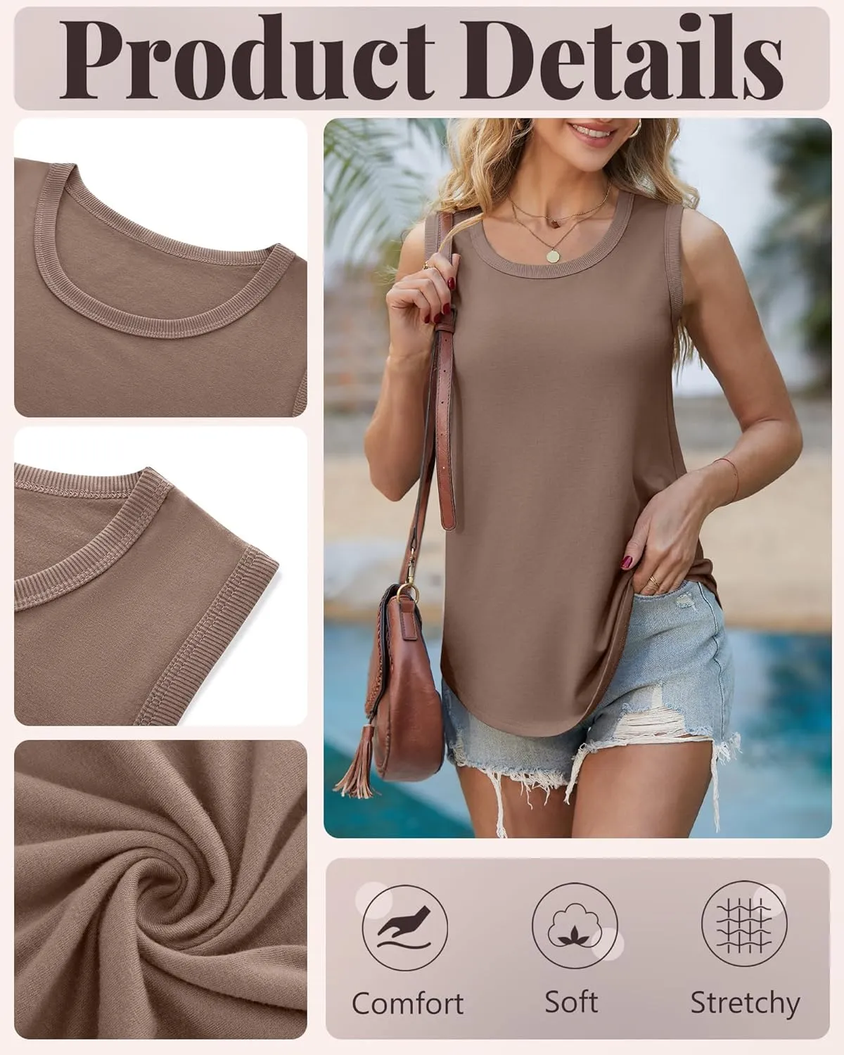 Riyiper 3 Pack Women's Tank Tops Sleeveless Tunic Shirts Cotton Loose Scoop Neck 2025 Summer Beach Vacation Clothes