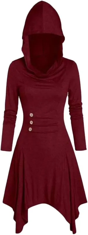 RKSTN Gothic Hoodie Dress Long Hoodies Tops Blouses for Women Costumes Lace Up Hooded Coat Pullover High Low Bandage Cloak