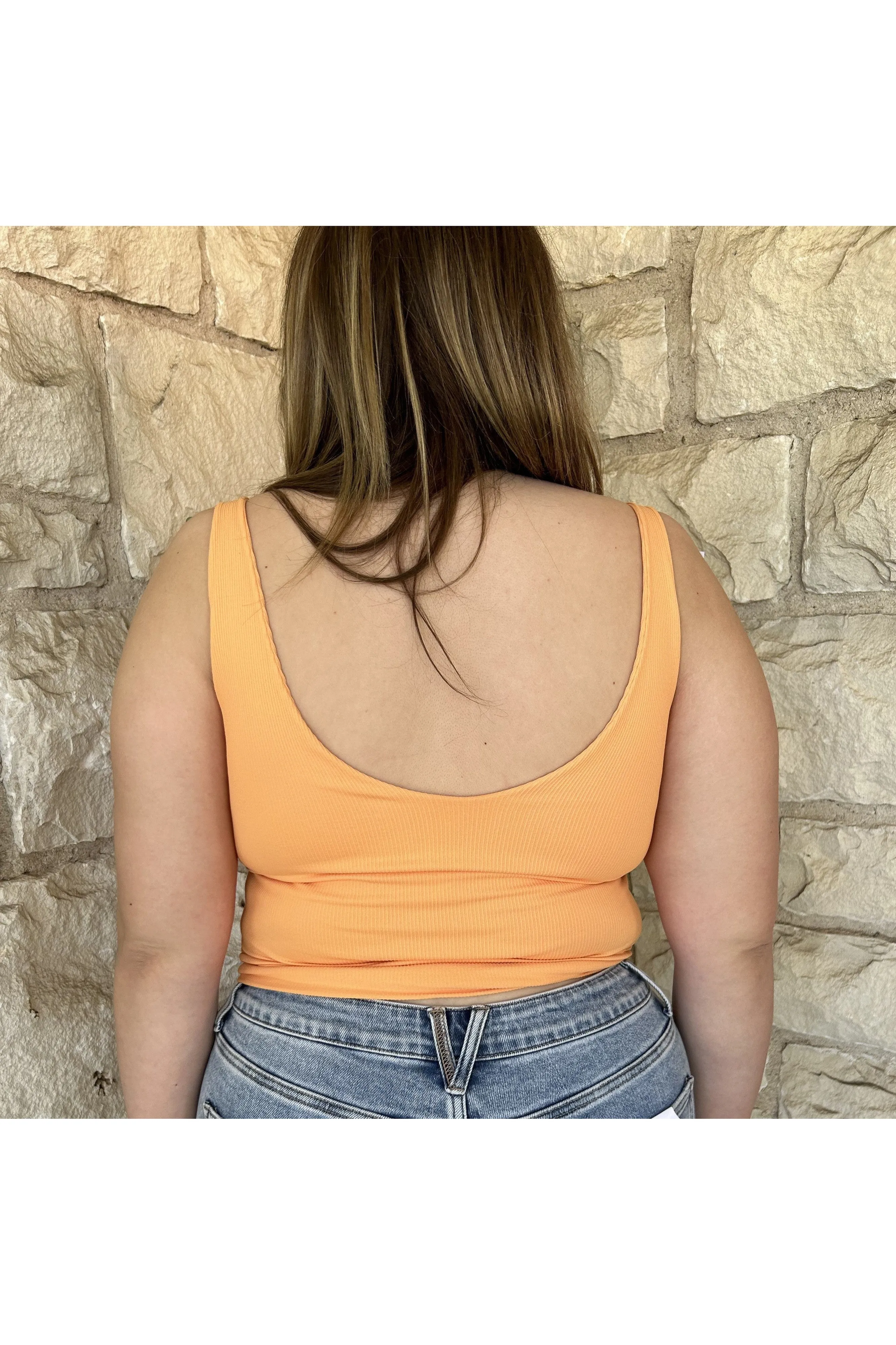 Scala Seamless Double V Neck Tank With Built In Bra In Papaya
