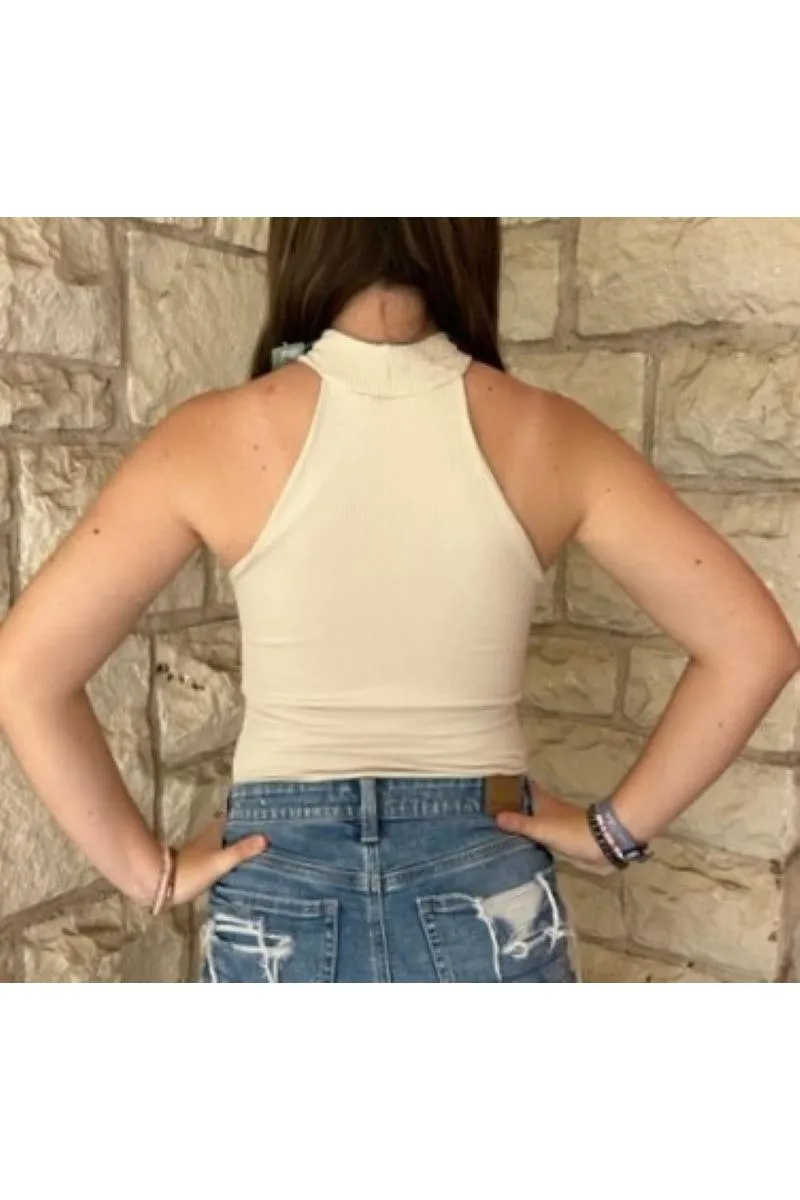 Scala Seamless Ribbed Sleeveless Turtleneck With Built In Bra In Natural