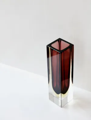 Seguso Cut Block Vase Mulberry   Lemon