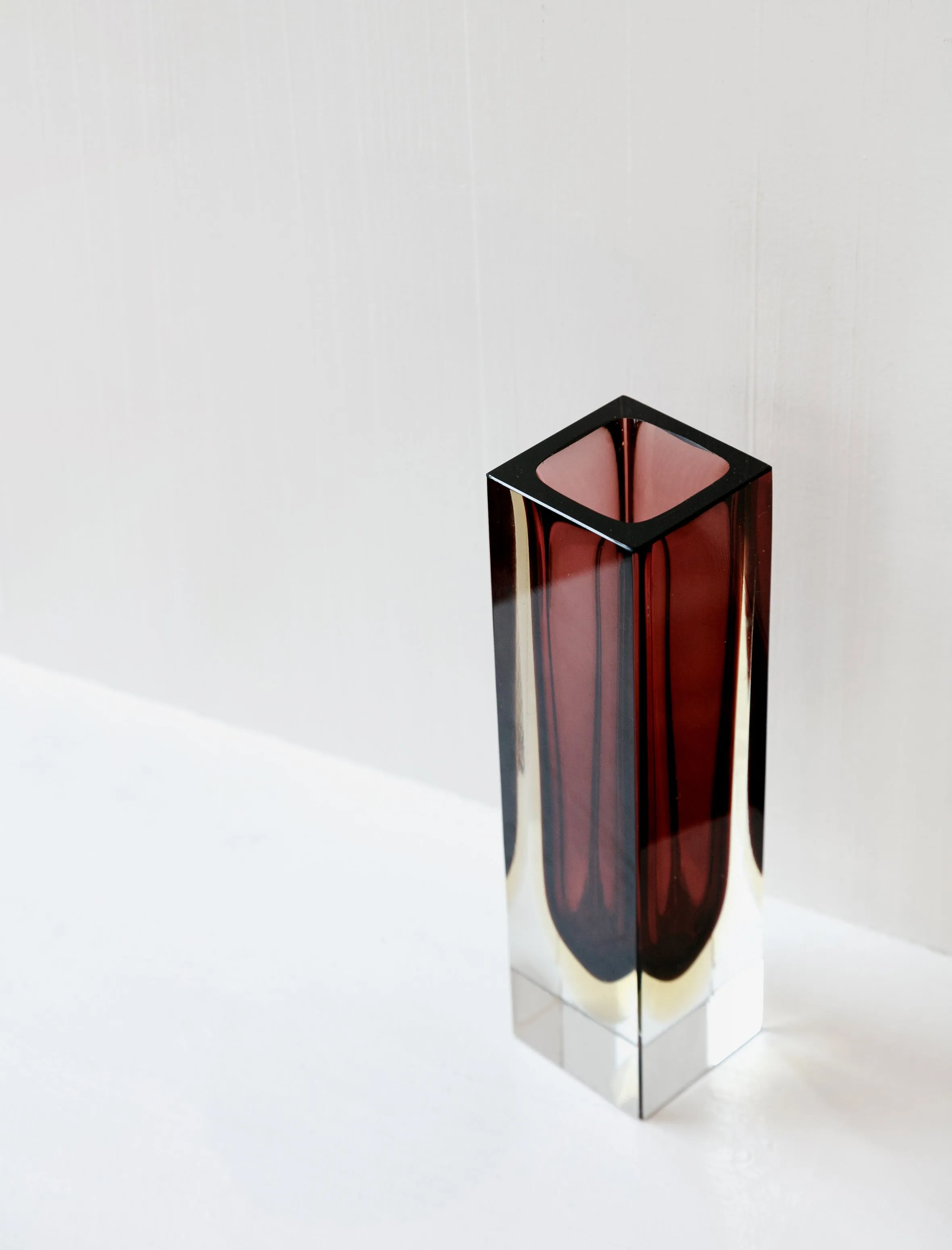 Seguso Cut Block Vase Mulberry   Lemon