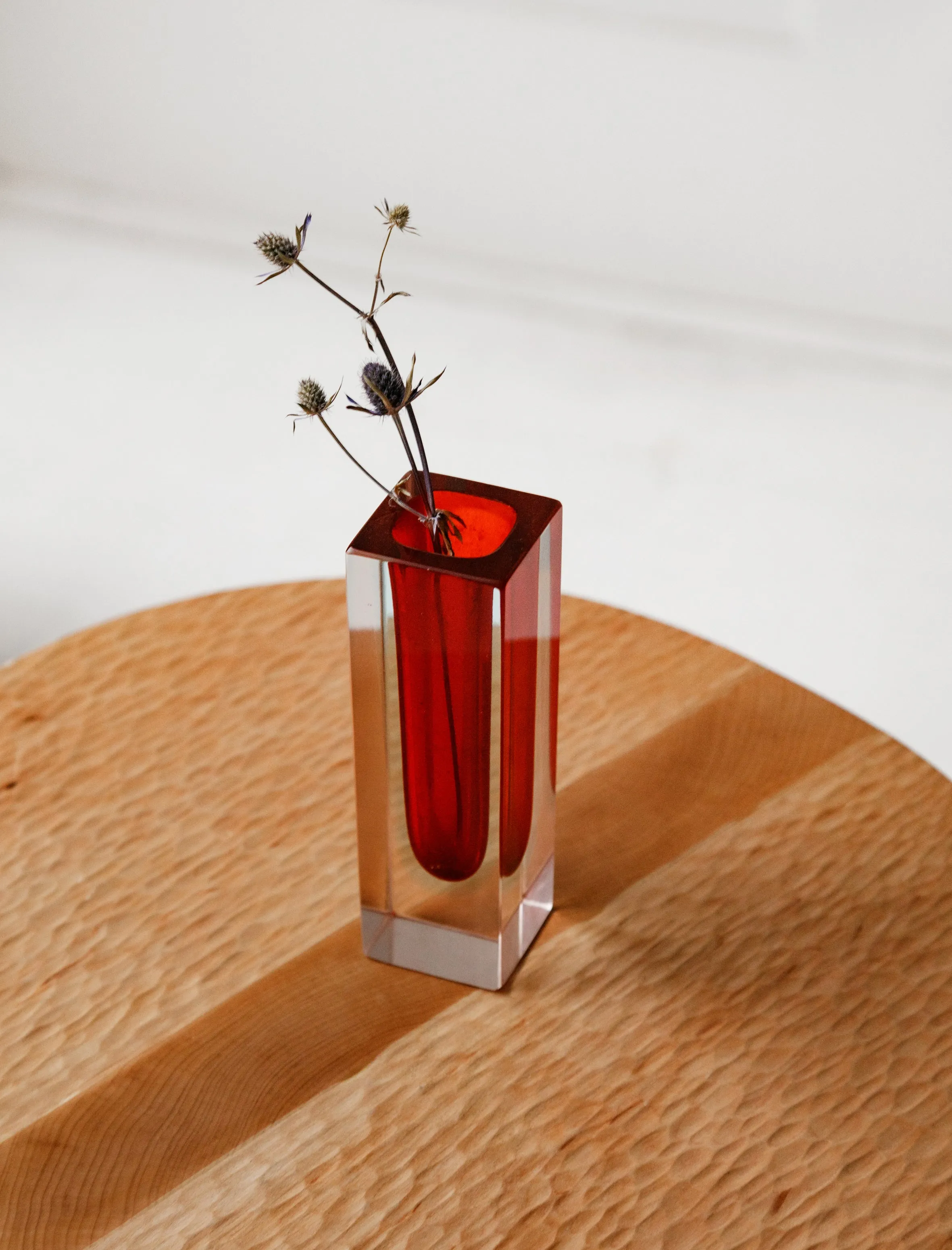 Seguso Cut Block Vase Red   Sky
