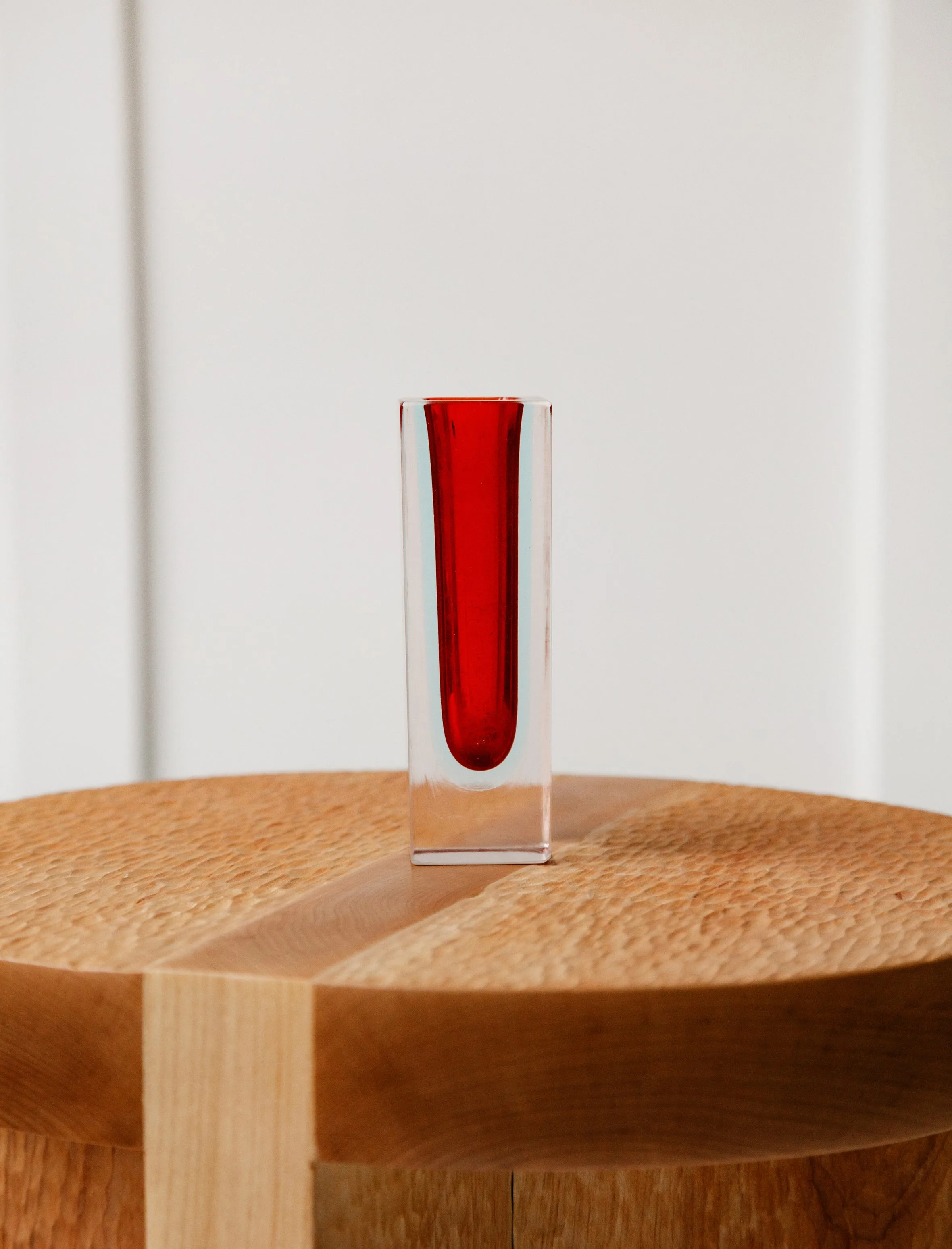 Seguso Cut Block Vase Red   Sky