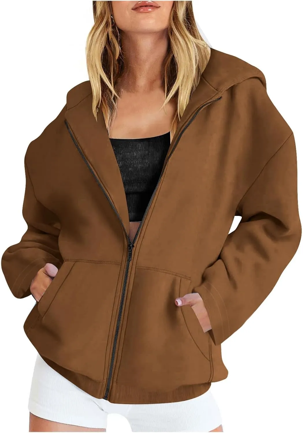 Shacket Womens Tops Long Sleeve Zip Up Jacket Shirts Dressy Casual Loose Fit Sweatshirt Girls Fashion Daily Hoodie