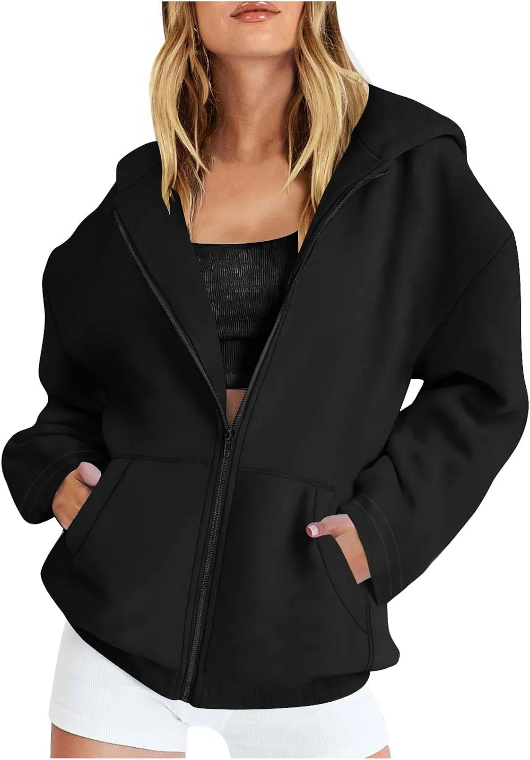 Shacket Womens Tops Long Sleeve Zip Up Jacket Shirts Dressy Casual Loose Fit Sweatshirt Girls Fashion Daily Hoodie