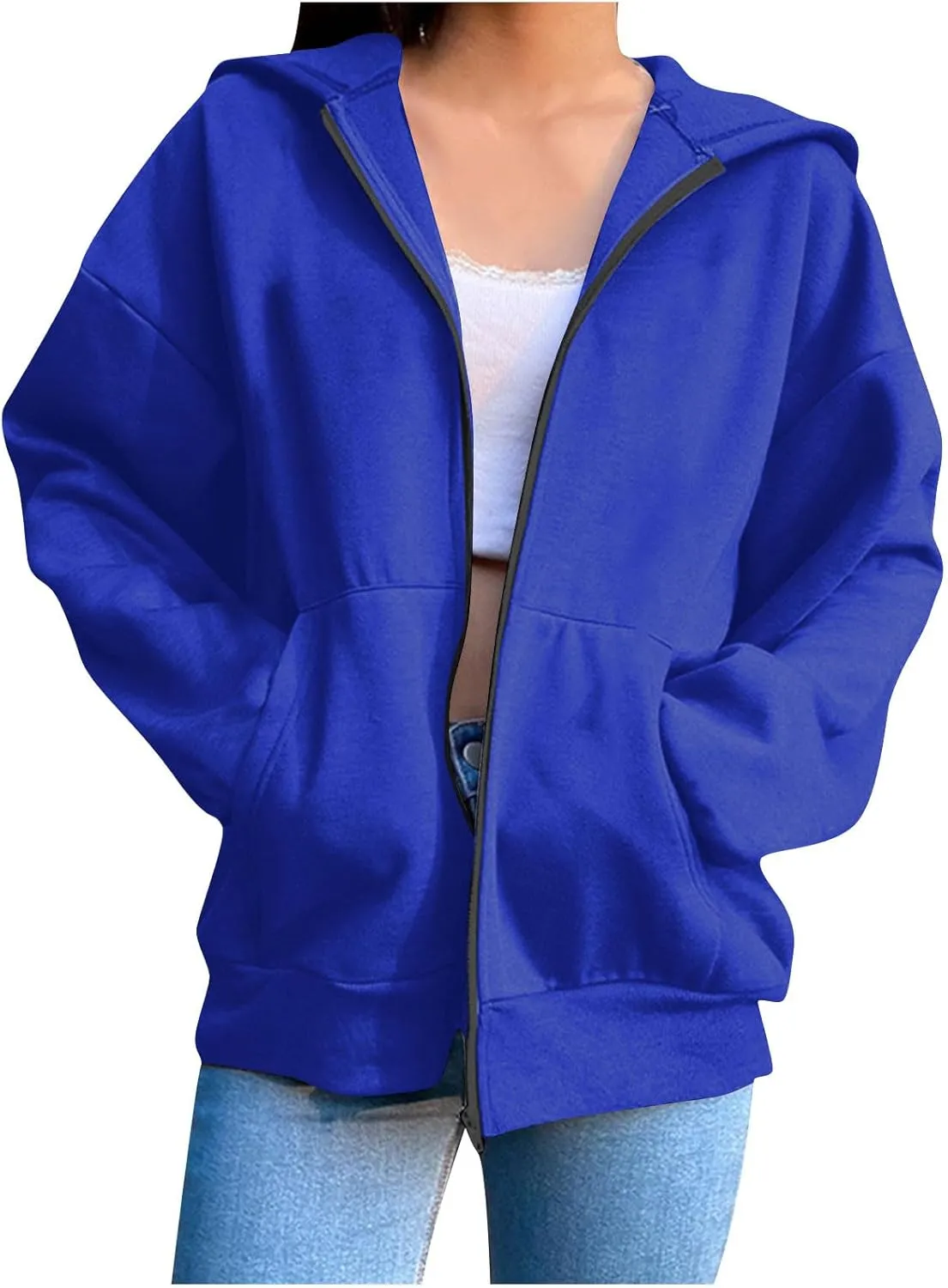 Shacket Womens Tops Long Sleeve Zip Up Jacket Shirts Dressy Casual Loose Fit Sweatshirt Girls Fashion Daily Hoodie