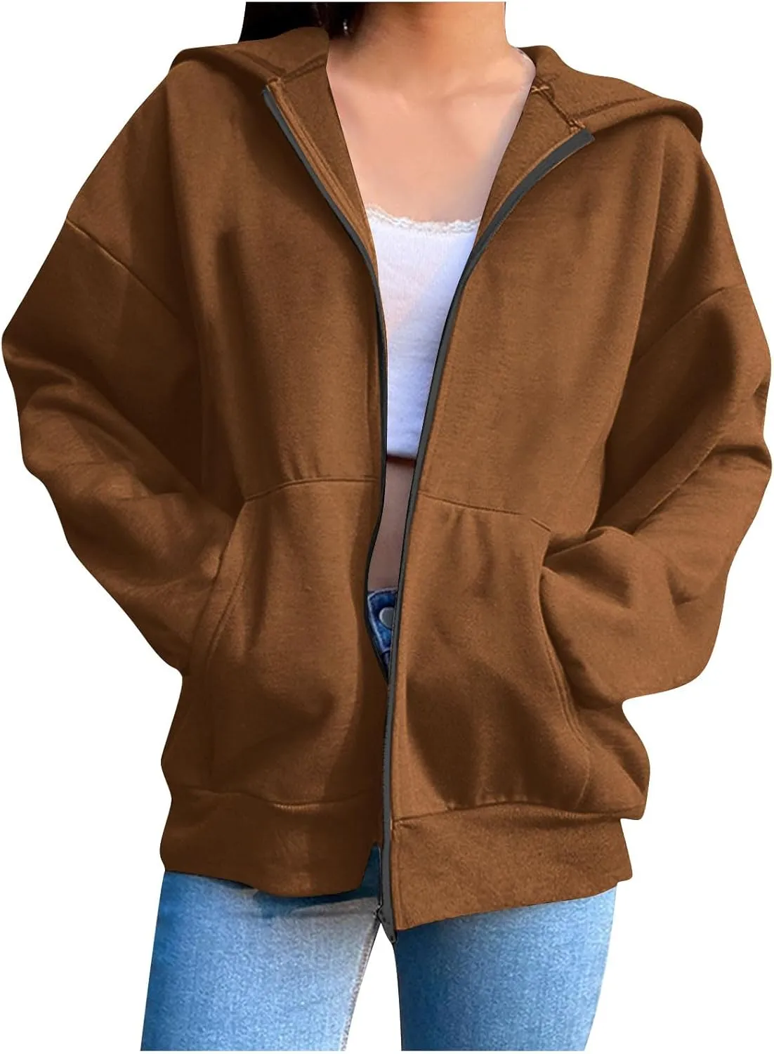 Shacket Womens Tops Long Sleeve Zip Up Jacket Shirts Dressy Casual Loose Fit Sweatshirt Girls Fashion Daily Hoodie