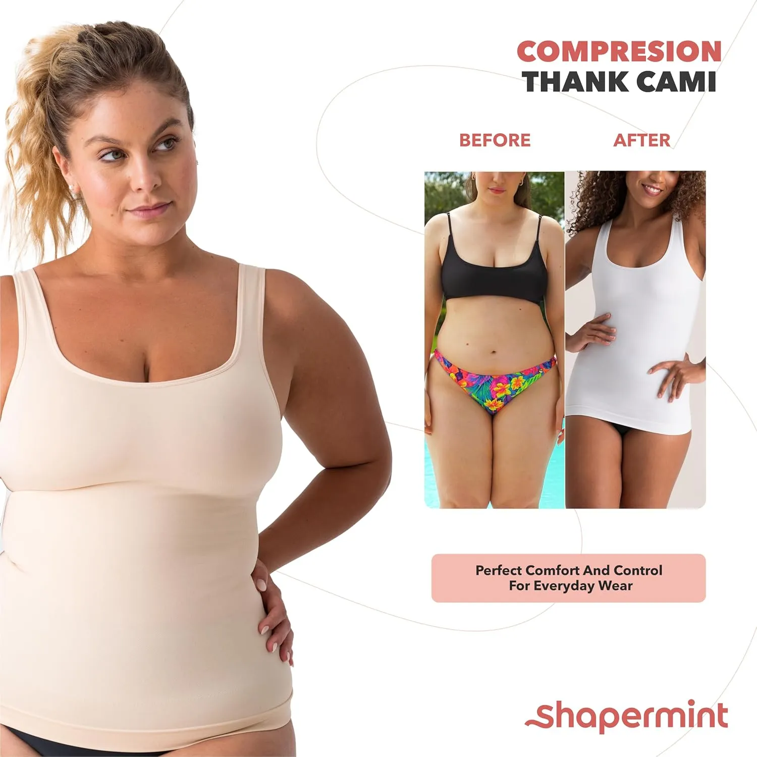 SHAPERMINT Compression Tank Cami - Tummy and Waist Control Body Shapewear Camisole for Women