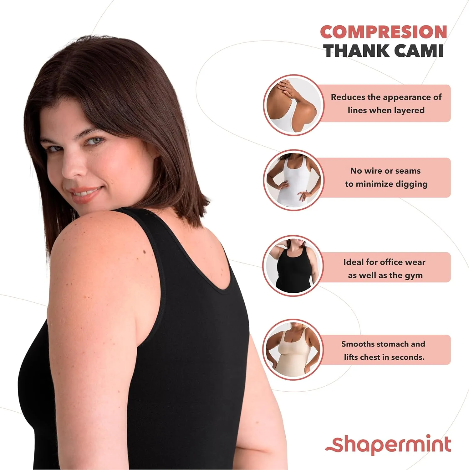 SHAPERMINT Compression Tank Cami - Tummy and Waist Control Body Shapewear Camisole for Women