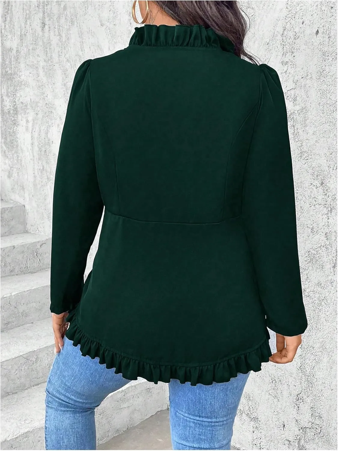 SHENHE Women's Plus Size Open Front Ruffle Trim Elegant Business Casual Office Blazer Jacket