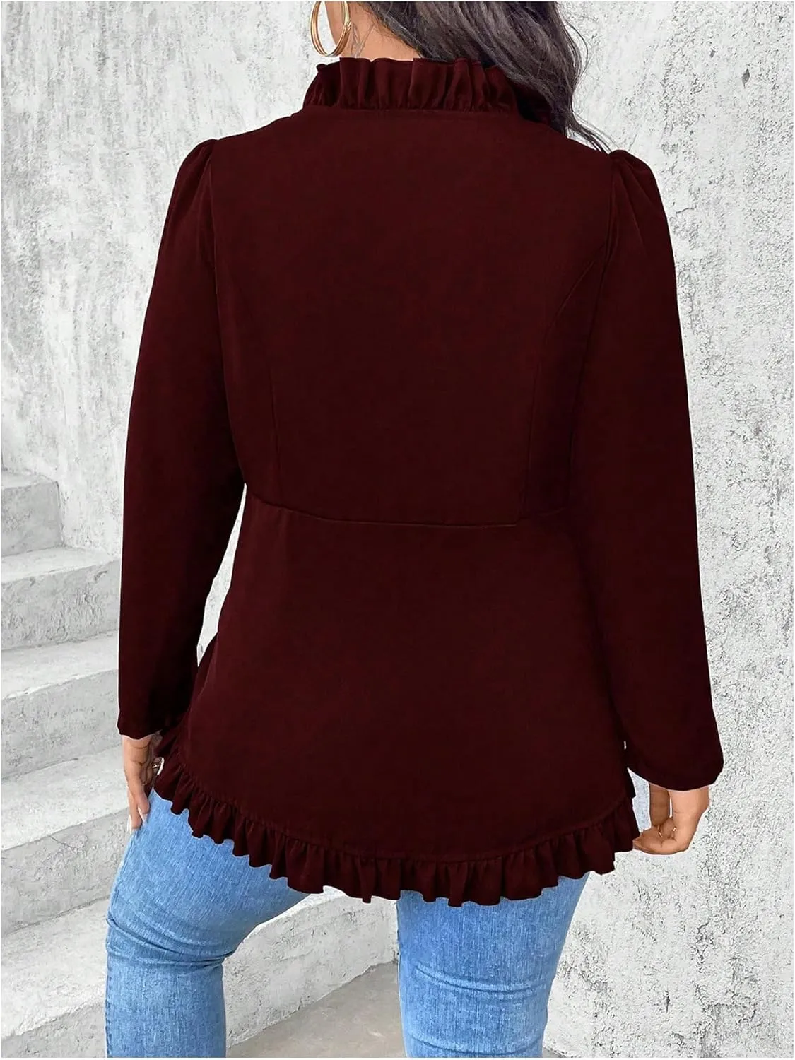 SHENHE Women's Plus Size Open Front Ruffle Trim Elegant Business Casual Office Blazer Jacket