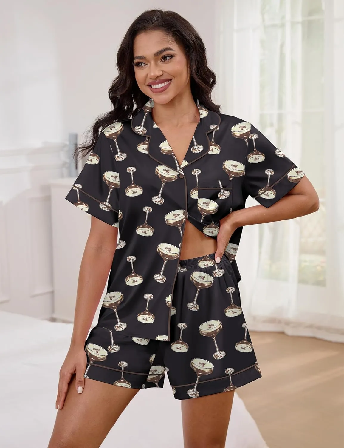 SHESHOW Funny Graphic Pajamas for Women Set Button Down Short Sleeve Top and Shorts Pjs Sets Sleepwear XS-XXL