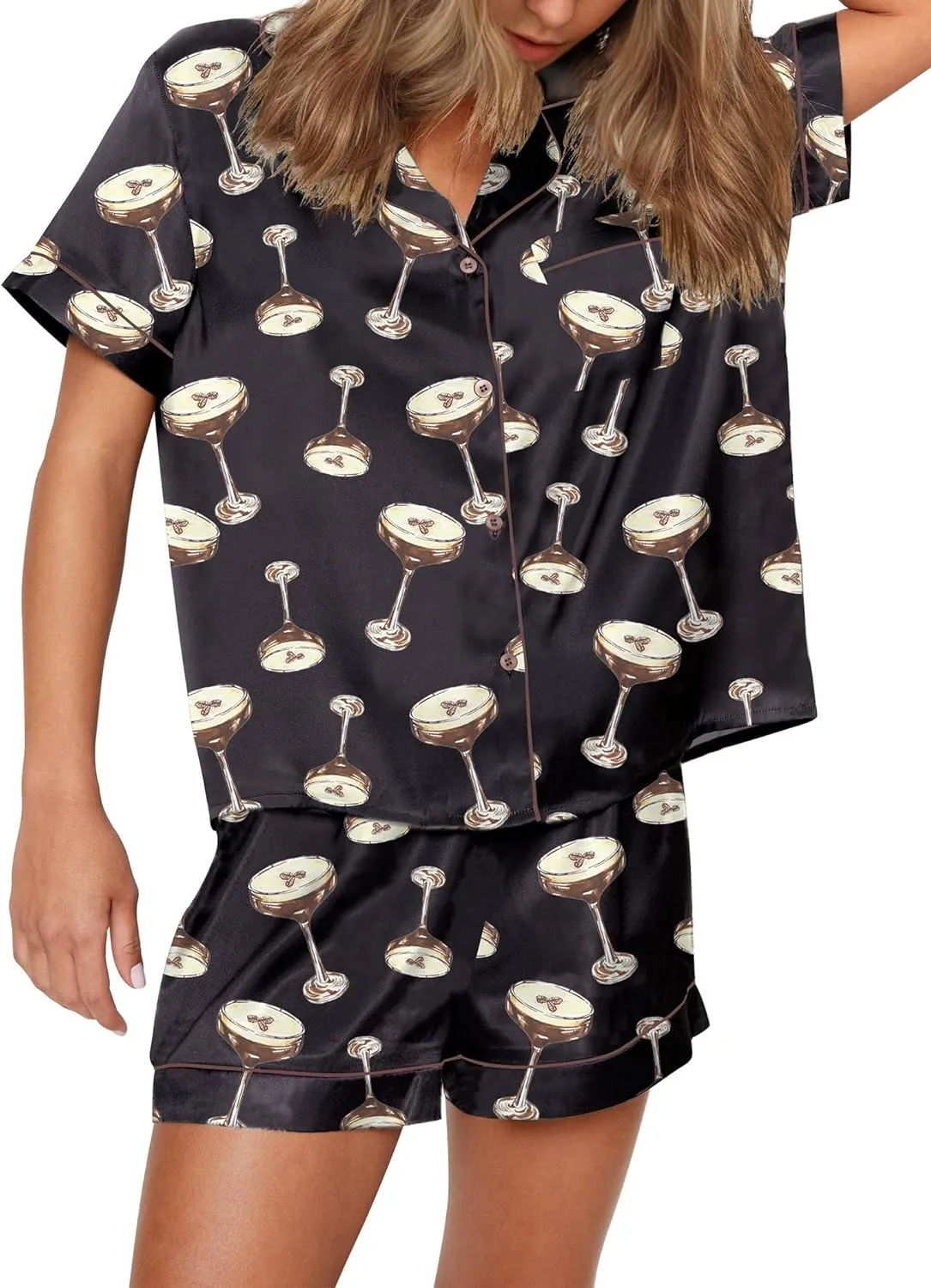 SHESHOW Funny Graphic Pajamas for Women Set Button Down Short Sleeve Top and Shorts Pjs Sets Sleepwear XS-XXL