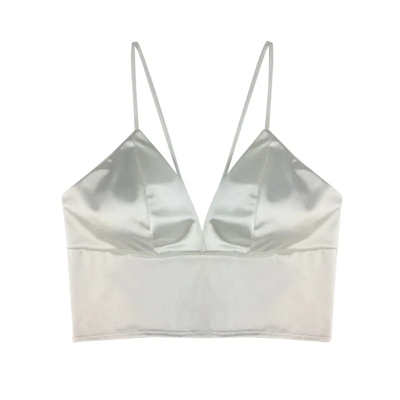 Silk Cami Tank Tops Women&#39;S Camisole Spaghetti Strap Women V Neck White Black Sleeveless Streetwear High Street With Chest Pad