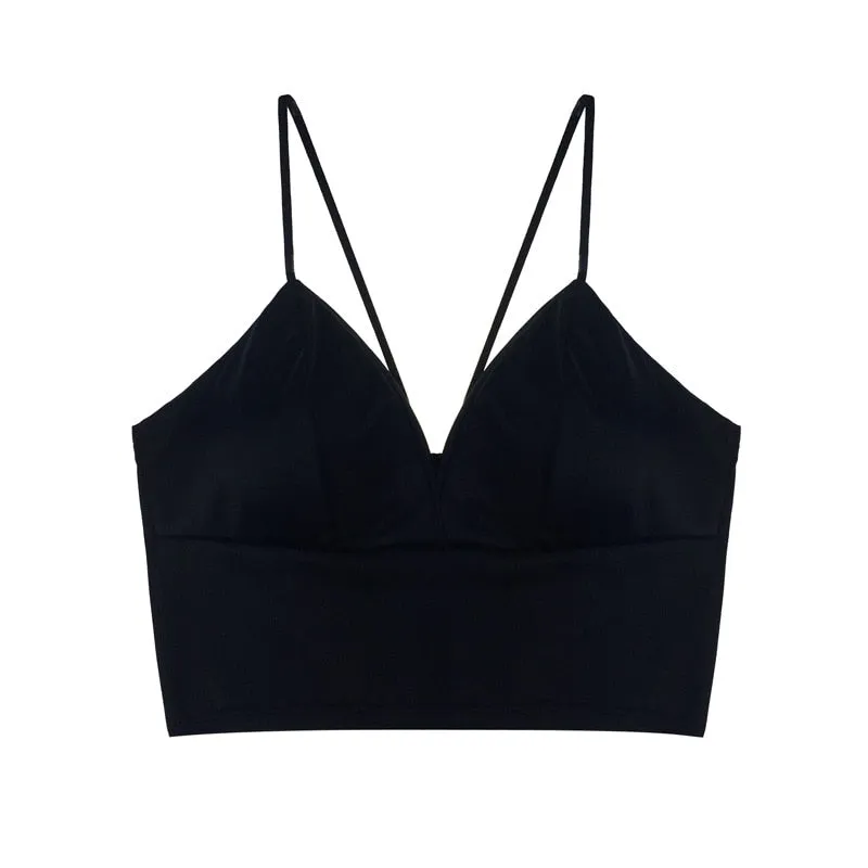 Silk Cami Tank Tops Women&#39;S Camisole Spaghetti Strap Women V Neck White Black Sleeveless Streetwear High Street With Chest Pad
