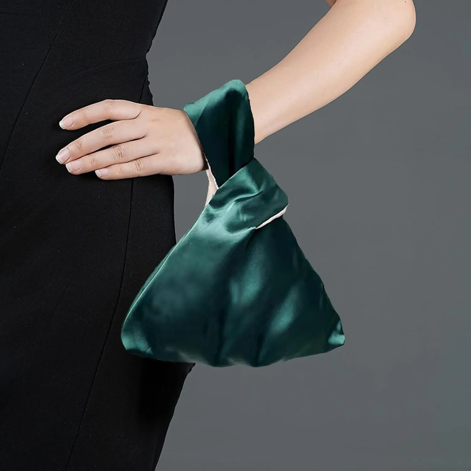 Small Satin Wrist Clutch Purse Bag Mini Knot Evening Handbag for Women