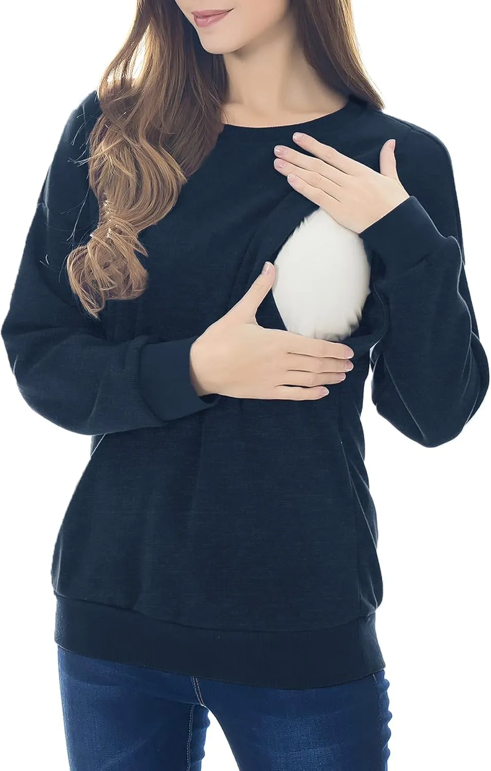 Smallshow Fleece Maternity Nursing Sweatshirt Long Sleeve Breastfeeding Tops