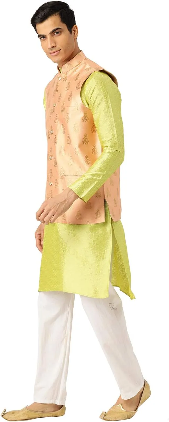 Sojanya (Since 1958, Men's Silk Blend Magenta & Gold Self Design Nehru Jacket