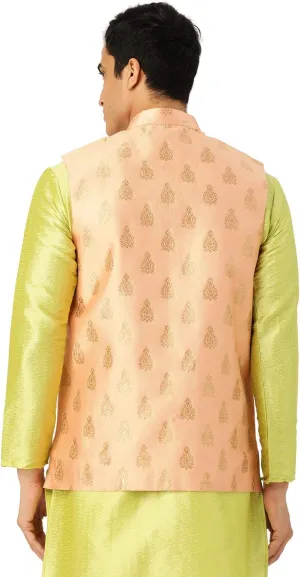 Sojanya (Since 1958, Men's Silk Blend Magenta & Gold Self Design Nehru Jacket