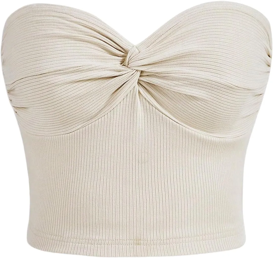 SOLY HUX Women's 3 Piece Tube Top Twist Front Strapless Sleeveless Bandeau Going Out Crop Tops