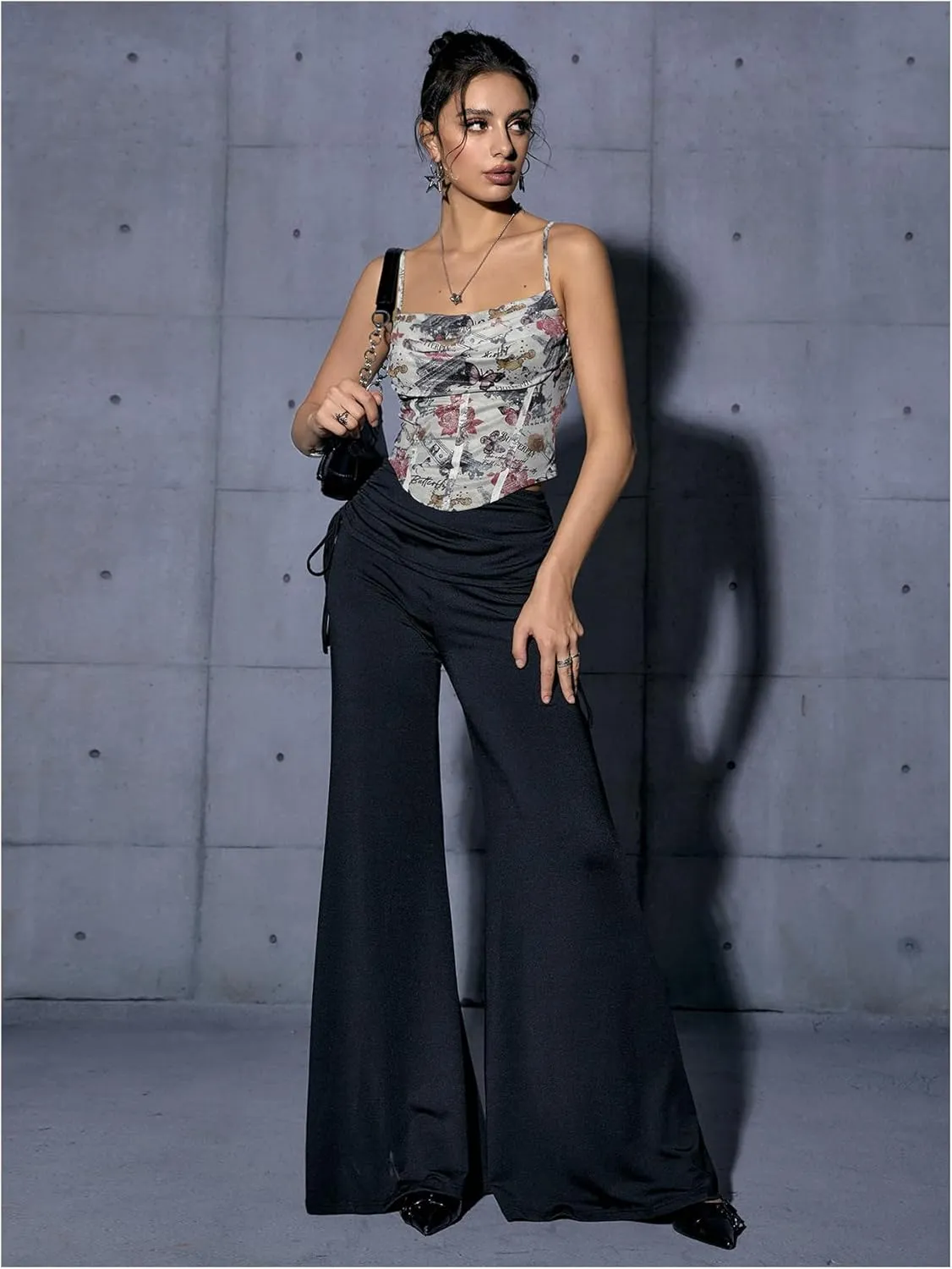 SOLY HUX Women's Graphic Figure Ruffled Bust Bustier Renaissance Cami Top Sleeveless Slim Fit Y2K Corset Crop Tops