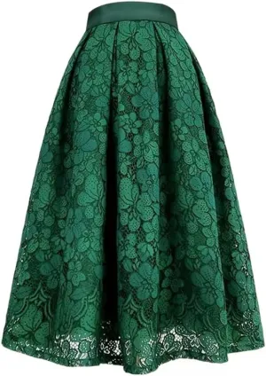 Spring Lady Embroidery High Waist Long Lace Midi Skirt