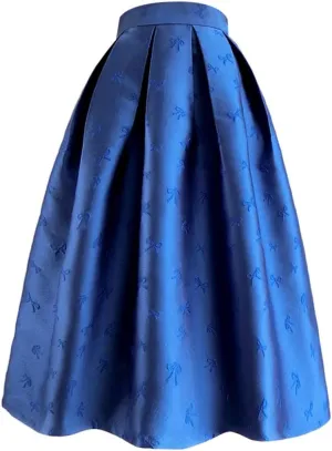 Spring Summer Clothes Women Pink Floral Print High Waist Pleated Midi Skirt