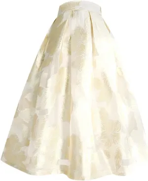 Spring Summer Vintage Floral High Waist Pink Beige EN8 Mesh Organza Midi Skirt Office