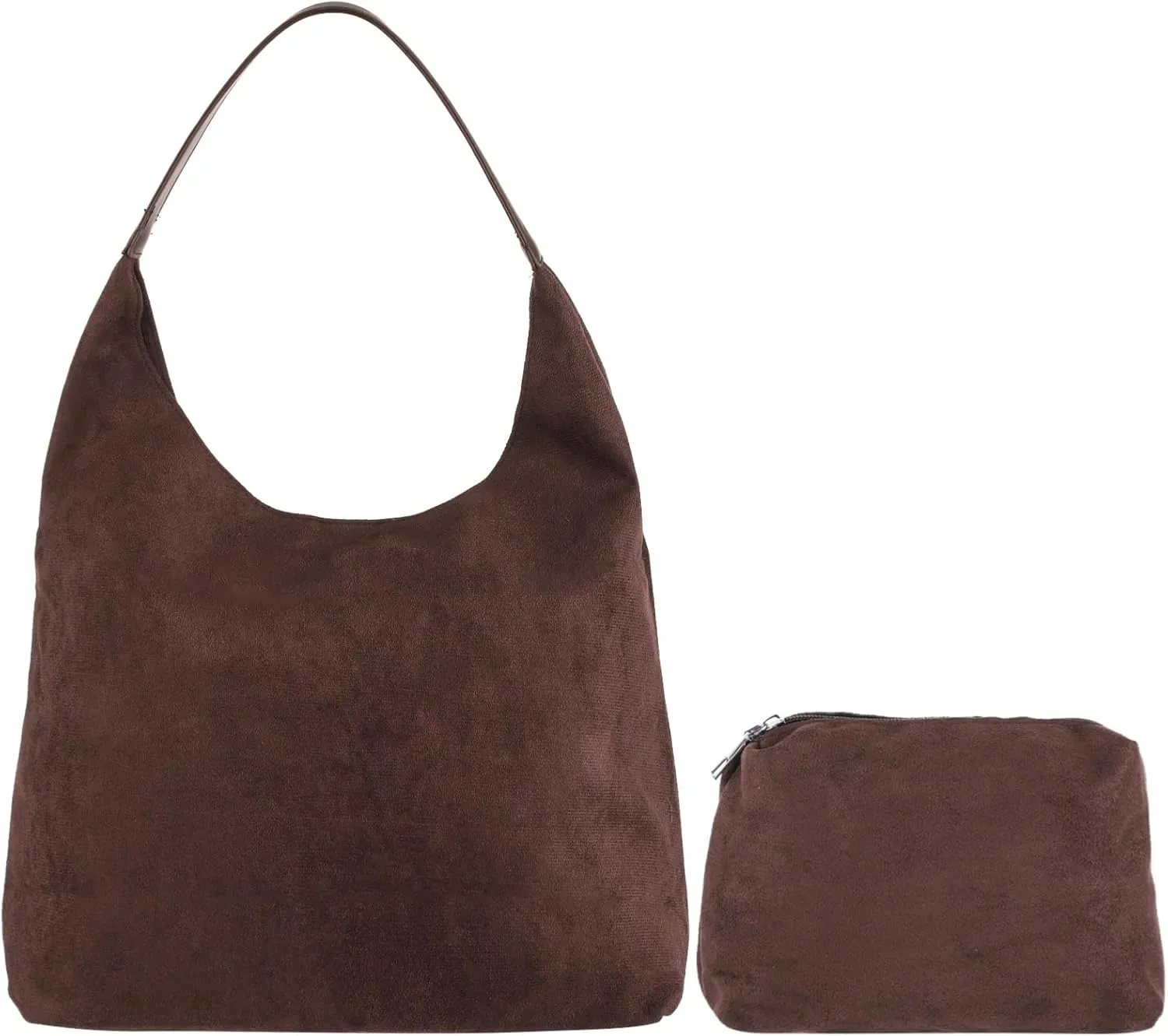 Suede Tote Bag for Women, Velvet Hobo Bag, Large Capacity Shoulder Bag with Inner Zipper Pouch, Brown Commuter Bag for Work and Casual Outings