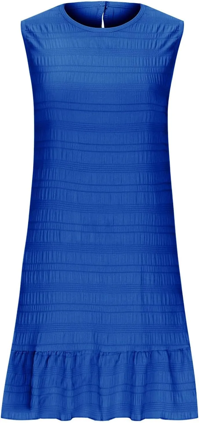 Sundresses for Women Summer Casual Dress Mini Beach Dresses Sexy Sleeveless Tank Dress Trendy Smocked Ruffle Dresses
