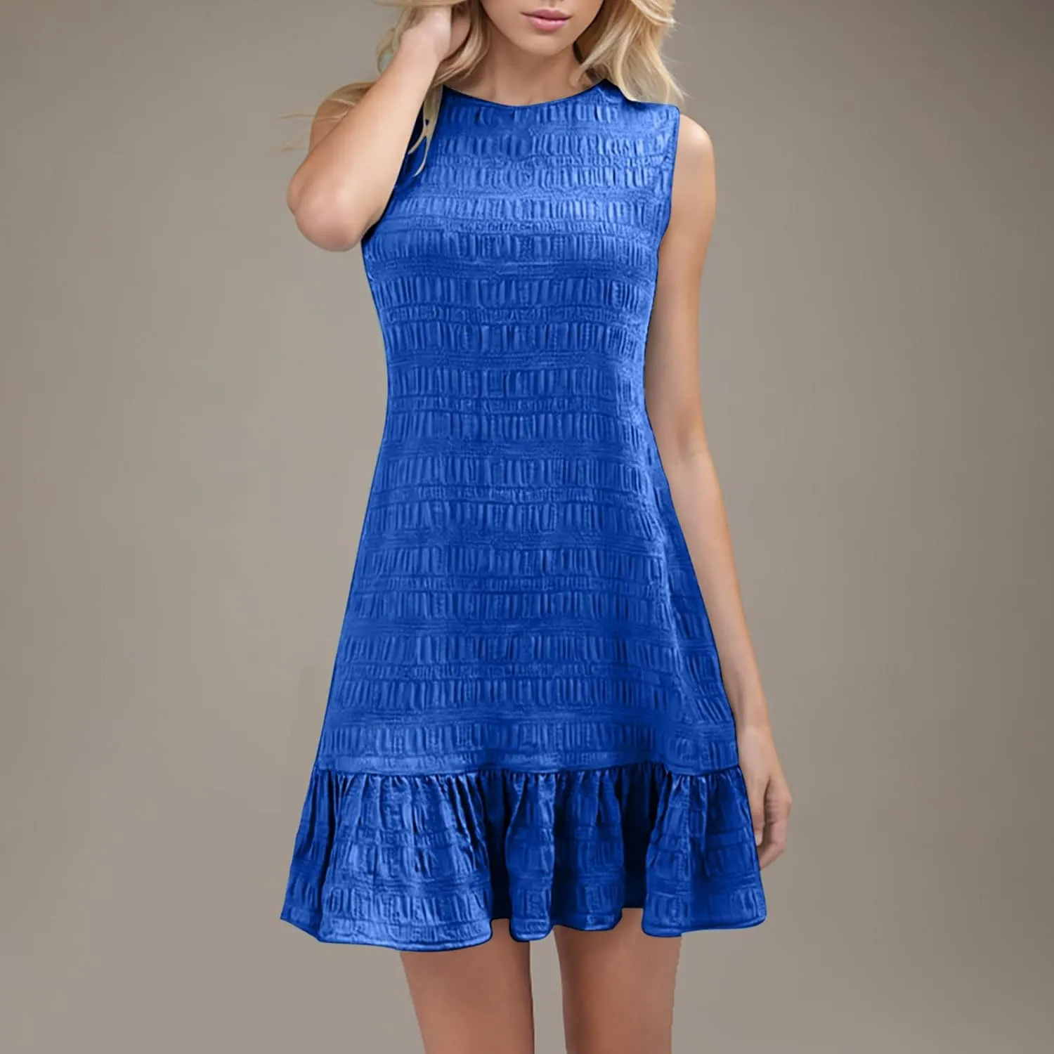 Sundresses for Women Summer Casual Dress Mini Beach Dresses Sexy Sleeveless Tank Dress Trendy Smocked Ruffle Dresses