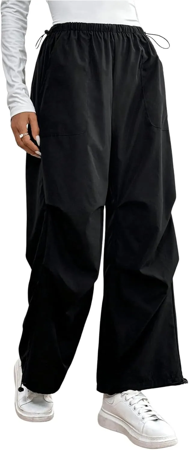 SweatyRocks Women's Casual Straight Leg Pants Drawstring Elastic High Waist Loose Comfy Trousers with Pockets