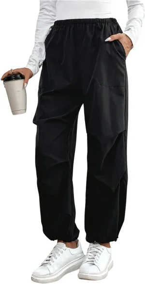 SweatyRocks Women's Casual Straight Leg Pants Drawstring Elastic High Waist Loose Comfy Trousers with Pockets