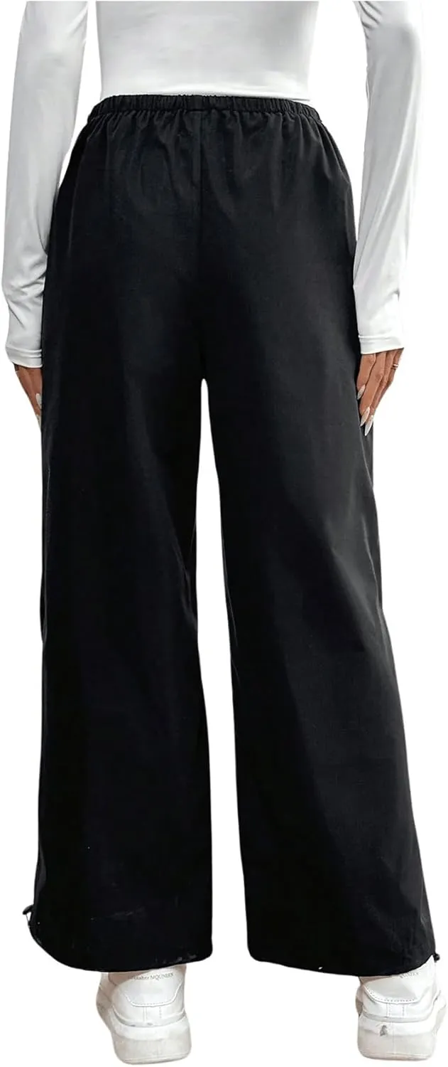 SweatyRocks Women's Casual Straight Leg Pants Drawstring Elastic High Waist Loose Comfy Trousers with Pockets