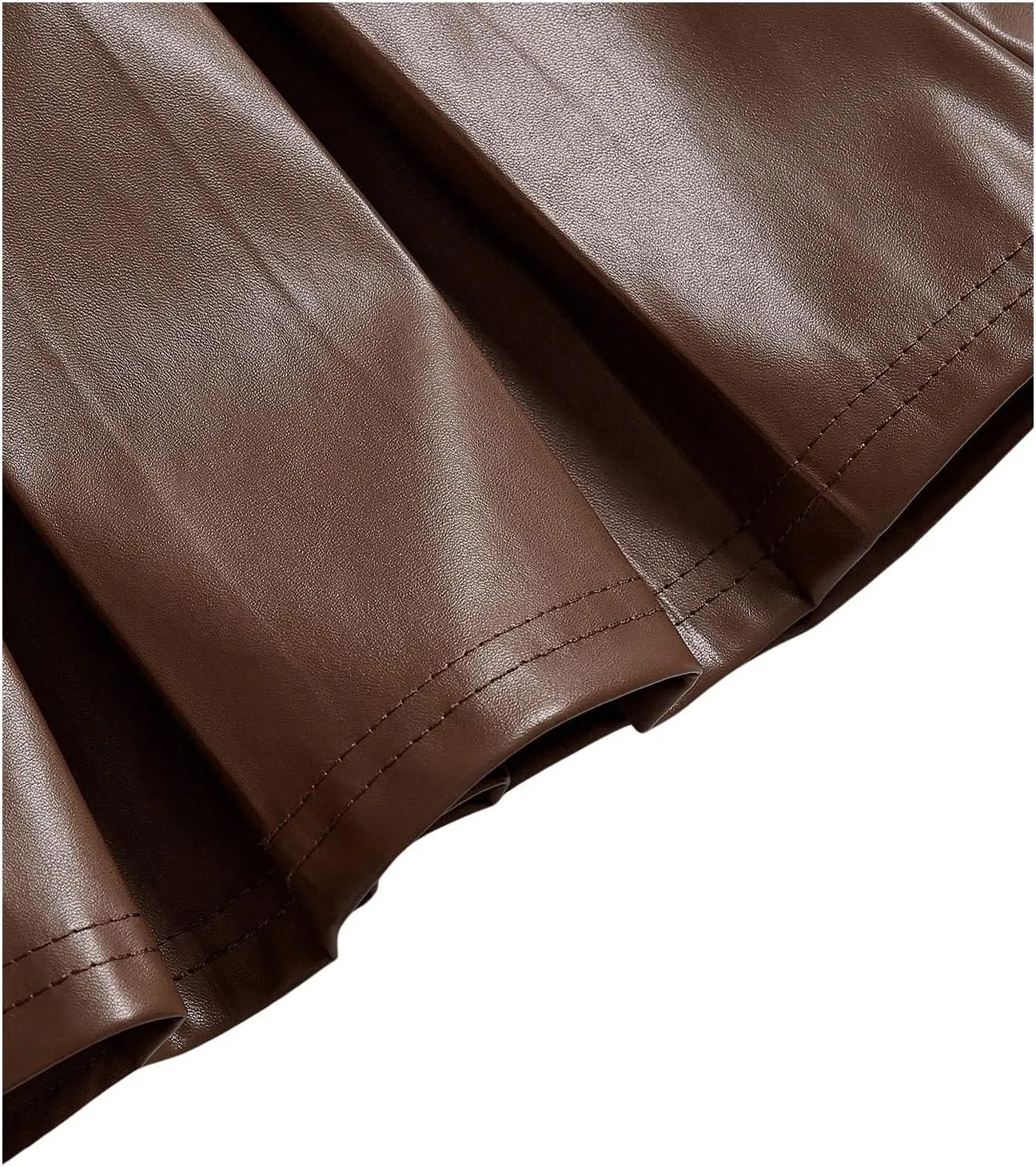 SweatyRocks Women's PU Leather A Line Mini Skirt Flared Hem Pleated Skirts with Shorts