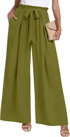 TAOHUADAO Wide Leg Pants for Women High Waisted Plus Size Palazzo Pants Casual Flowy Trousers with Pockets