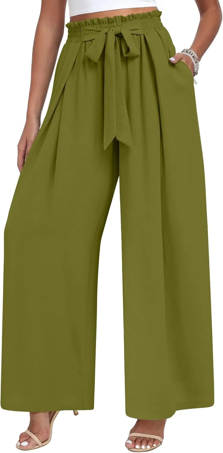 TAOHUADAO Wide Leg Pants for Women High Waisted Plus Size Palazzo Pants Casual Flowy Trousers with Pockets