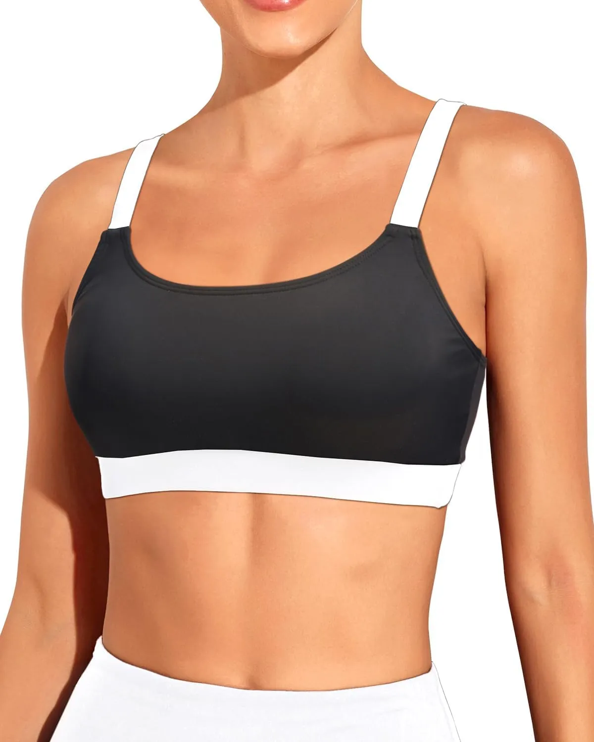 Tempt Me Women Sports Bra Bikini Tops Scoop Neck Bathing Suits Top Padded Swim Crop Tops Only