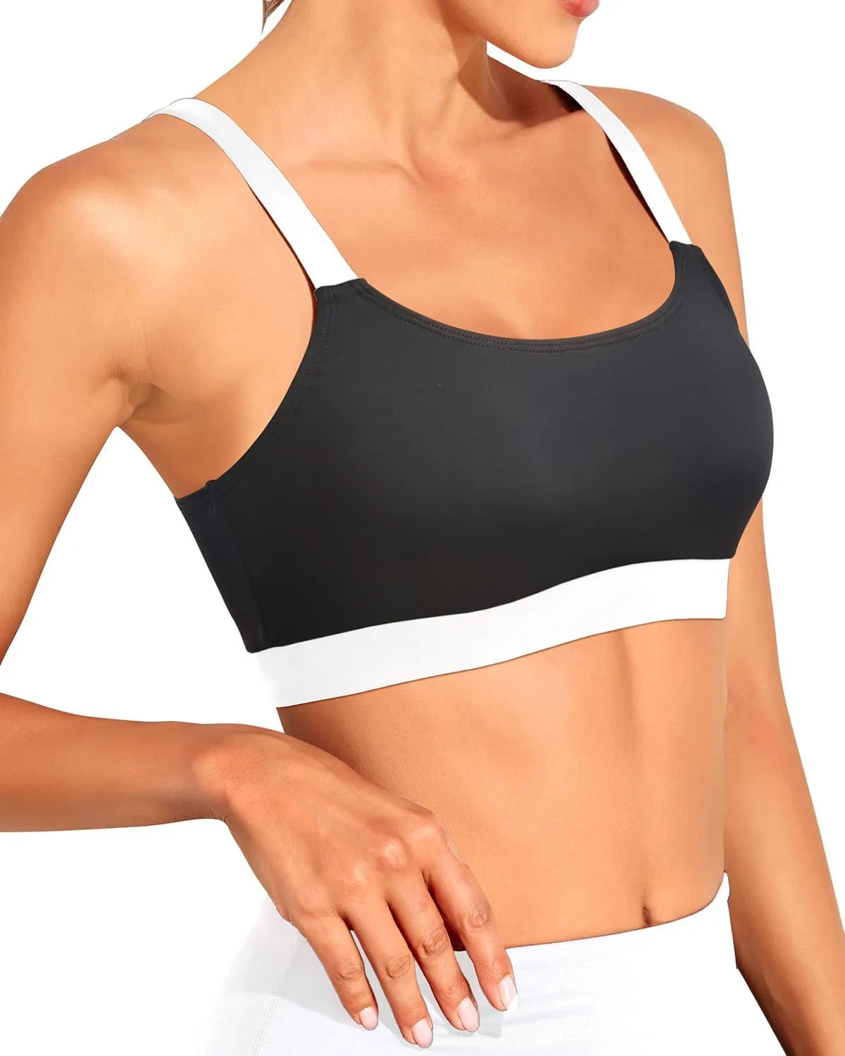 Tempt Me Women Sports Bra Bikini Tops Scoop Neck Bathing Suits Top Padded Swim Crop Tops Only