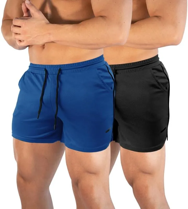 TEZO Mens 5" Gym Workout Shorts Athletic Running Training Quick Dry Short Pants Pockets Lightweight Mesh Activewear