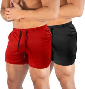 TEZO Mens 5" Gym Workout Shorts Athletic Running Training Quick Dry Short Pants Pockets Lightweight Mesh Activewear