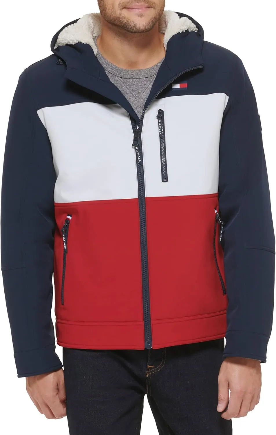Tommy Hilfiger Mens Hooded Soft Shell Sherpa Lined Performance Field Jacket